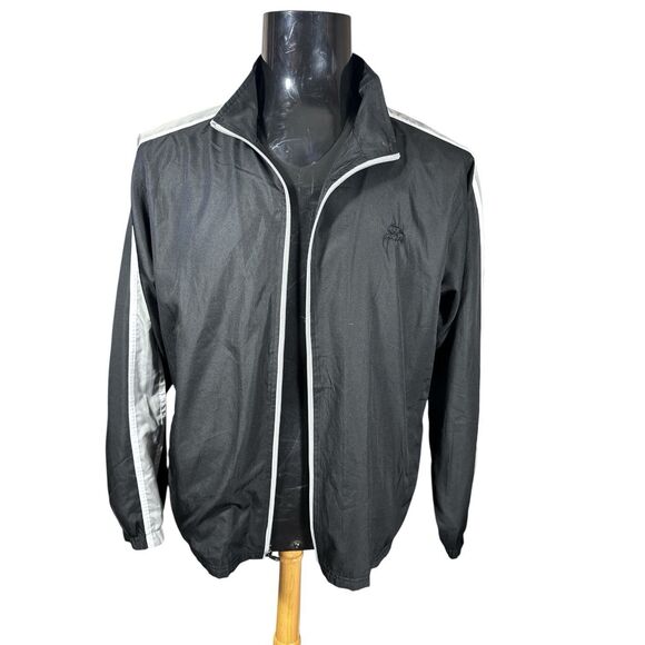 Vintage Starter Black White Stripe Zip Up Track Jacket Men’s XL 46/48 Mesh Lined - Picture 3 of 7